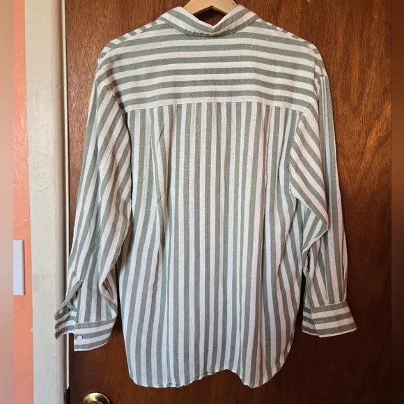 Stradivarius Green White Oversized Button Down Shirt, XS - Picture 5 of 11